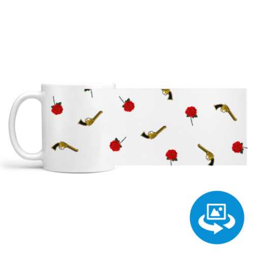 Кружка (круговая запечатка) с принтом Цветы(розы) и Пистолеты