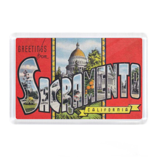 Магнит с принтом Ретро Сакраменто, Калифорния
