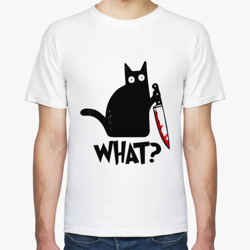Футболка с принтом Кот с ножом What Cat