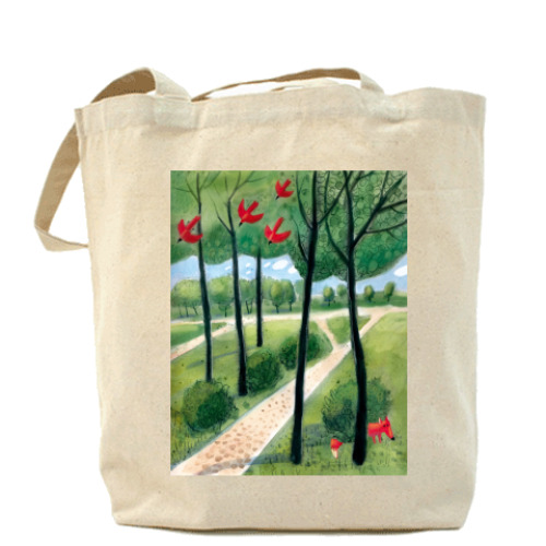 Сумка шоппер с принтом лис в парке