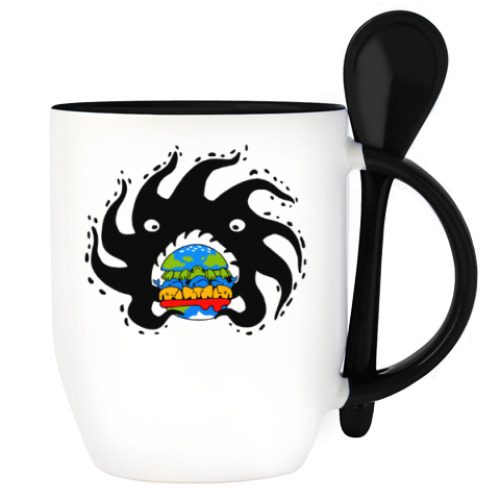 Кружка с ложкой с принтом Black hole eating a globurger