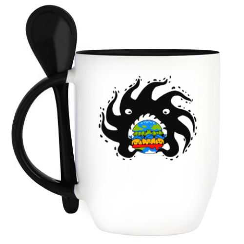 Кружка с ложкой с принтом Black hole eating a globurger