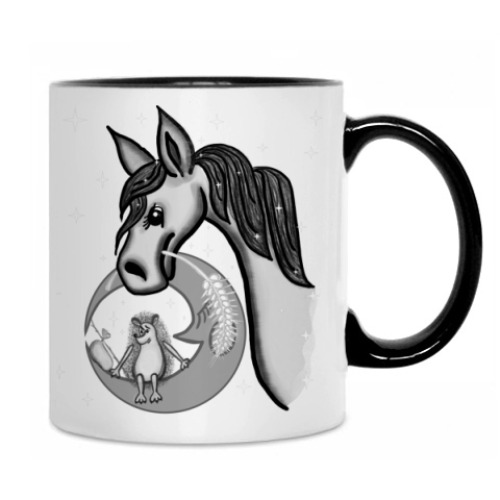 Кружка с принтом Ежик на луне и лошадка в туман