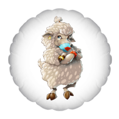 Подушка с принтом Овечка на карантине