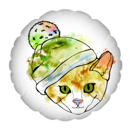 Подушка с принтом Кот в шапке