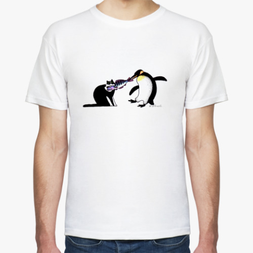 Футболка с принтом Кот и Пингвин