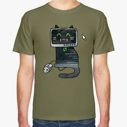 Футболка с принтом Кот программист делает сайт