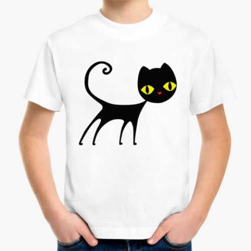 Детская футболка с принтом Черный кот