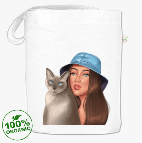 Сумка шоппер с принтом Арт «девушка с кошкой»