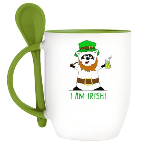 Кружка с ложкой с принтом Енот 'I am Irish!'