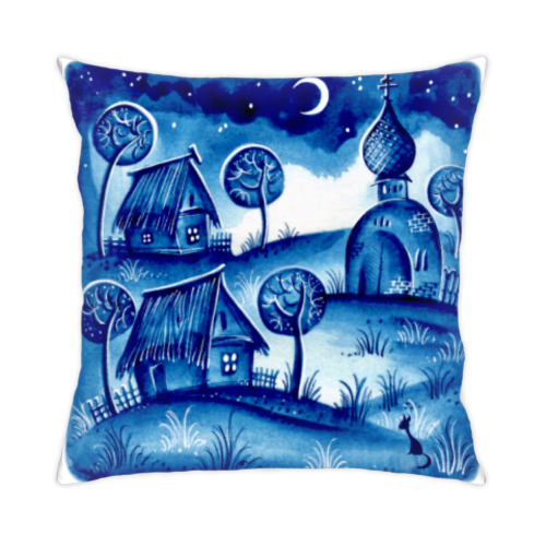 Подушка с принтом Гжельский вечер