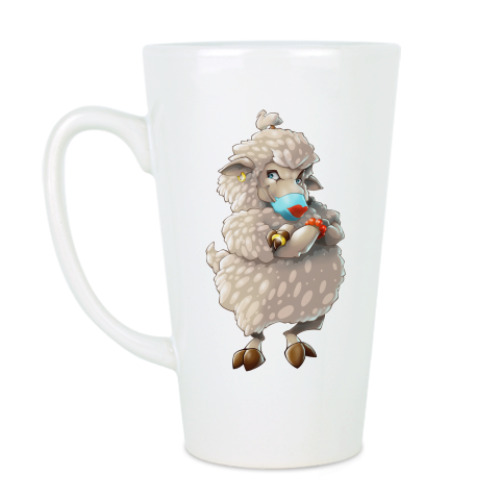 Чашка Латте с принтом Овечка на карантине