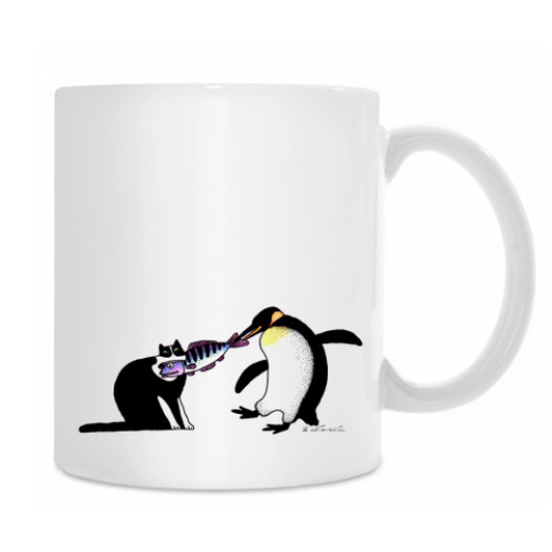 Кружка с принтом Кот и пингвин
