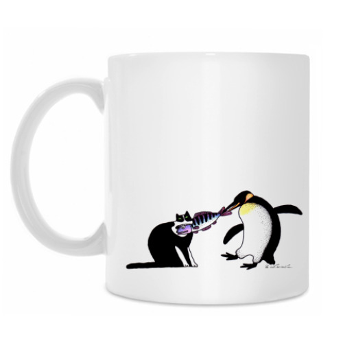 Кружка с принтом Кот и пингвин