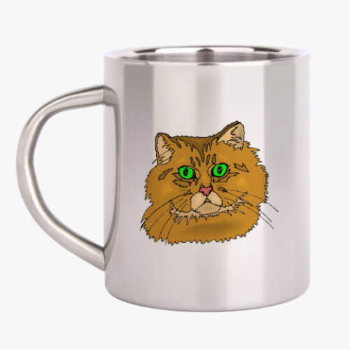 Кружка металлическая с принтом Голова рыжего кота