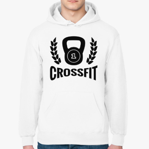 Толстовка худи с принтом Кроссфит логотип с гирей