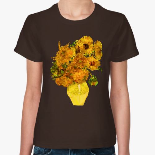 Женская футболка с принтом Подсолнухи полигональные