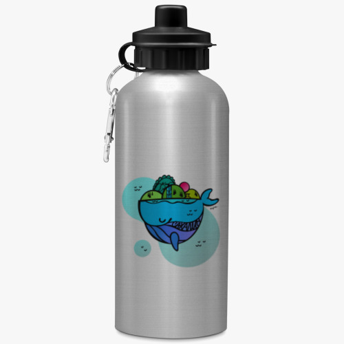 Бутылка с карабином (500 мл) с принтом рыба-кит