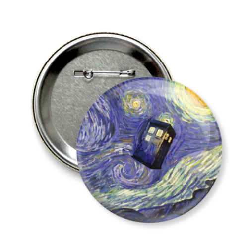 Значок 58мм с принтом Доктор Кто Ван Гог тардис