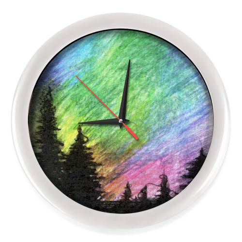 Настенные часы с принтом Лес и фантастическое небо