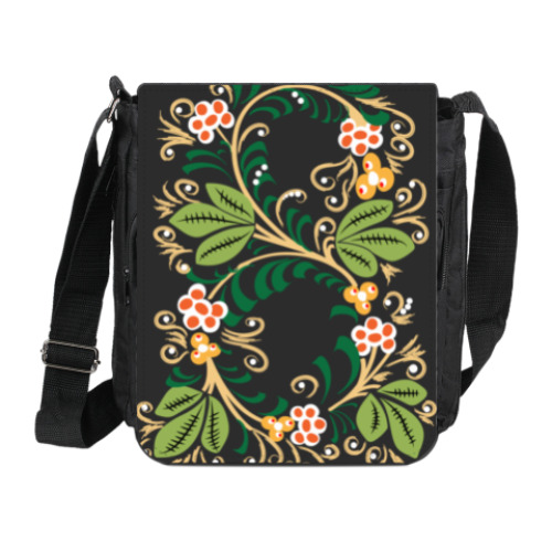 Сумка на плечо (мини-планшет) с принтом Узор. Листья и ягоды.