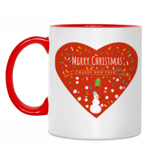 Кружка с принтом новогоднее сердце