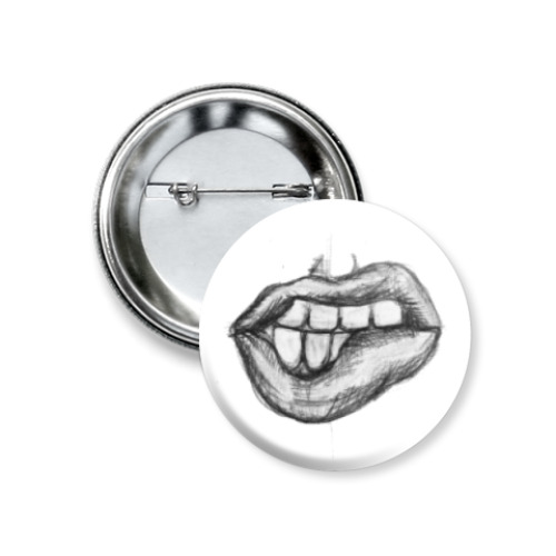 Значок 37мм с принтом Губы губки губы рисунок карандашом