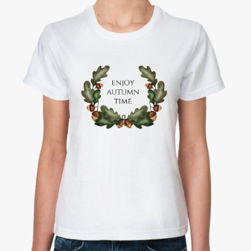 Классическая футболка с принтом Венок из дубовых листьев