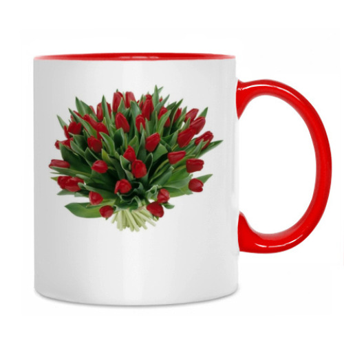 Кружка с принтом тюльпаны