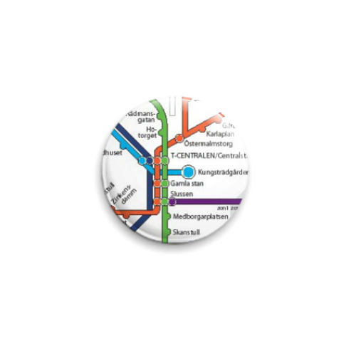 Значок 25мм с принтом метро Стокгольма