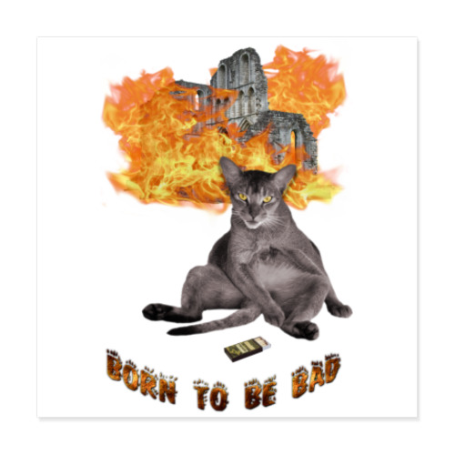 Виниловые наклейки с принтом Плохой кот-поджигатель