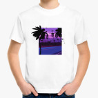 Ретровейв, пальмы, дорога, закат, отдых, птицы