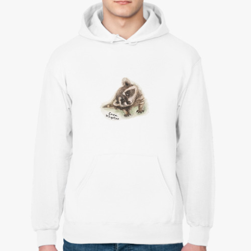 Толстовка худи с принтом Жизнелюбивый енот