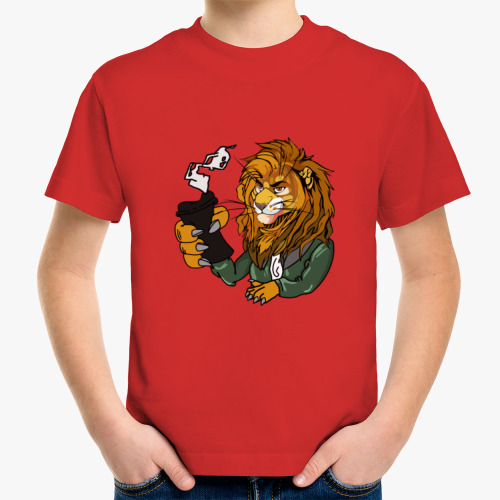 Детская футболка с принтом Лев и кофе