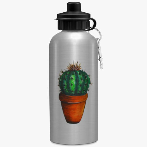 Бутылка с карабином (500 мл) с принтом кактусы