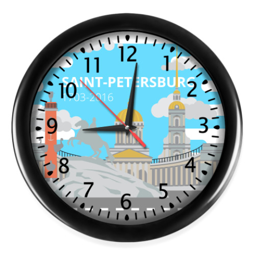 Настенные часы с принтом Saint-Petersburg, Питер, Санкт-Петербург, flat