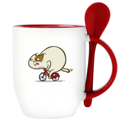 Кружка с ложкой с принтом Велокот — Пятничный Котик №46