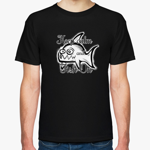 Футболка с принтом Рыбалка. Fishing. Ceep calm and fish on