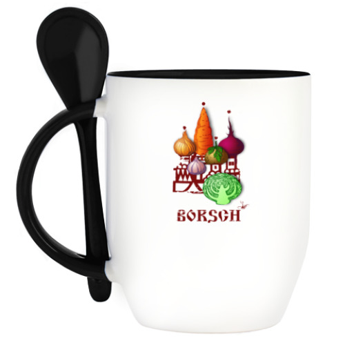 Кружка с ложкой с принтом 'Борщ'