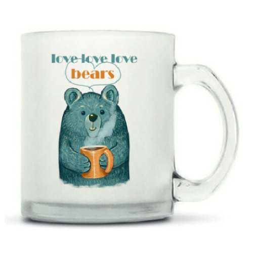 Кружка матовая с принтом Медведь с кружкой