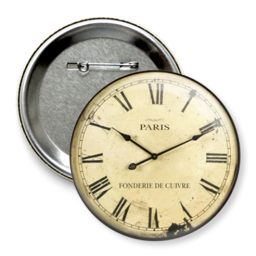 Значок 75мм с принтом Старые часы