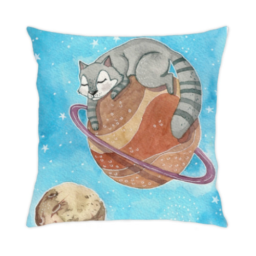 Подушка с принтом Кот на Сатурне