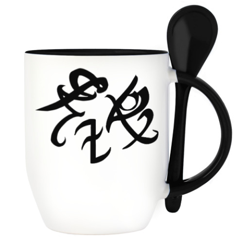 Кружка с ложкой с принтом Руна Ангельская сила