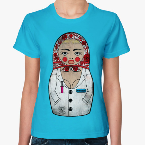 Женская футболка с принтом матрешка медсестра врач