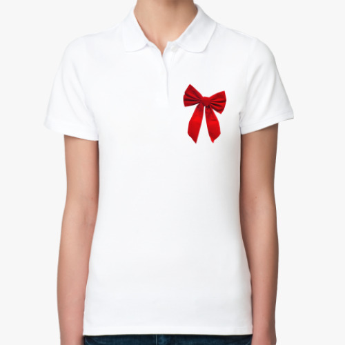 Женская рубашка поло (печать) с принтом Красный бант