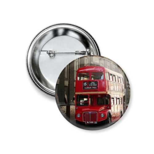 Значок 37мм с принтом Красный автобус