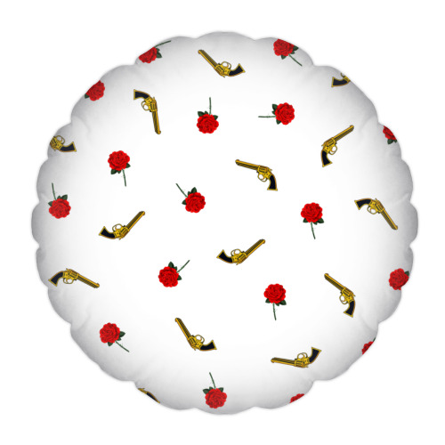 Подушка с принтом Цветы(розы) и Пистолеты