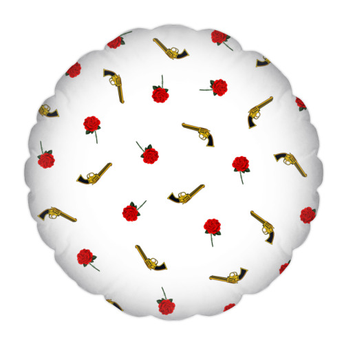 Подушка с принтом Цветы(розы) и Пистолеты