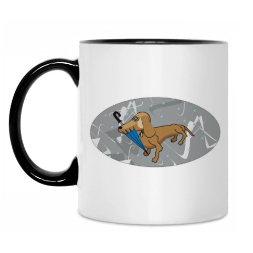 Кружка с принтом 'Такса под дождем'