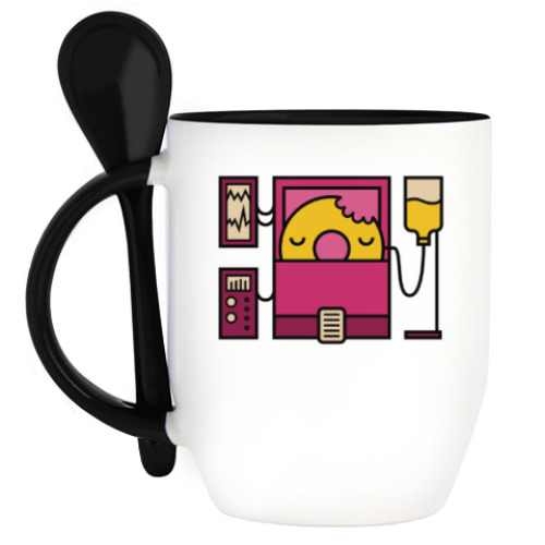 Кружка с ложкой с принтом Пончик в реанимации